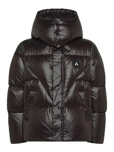 PEUTEREY BLACK DOWN JACKET WITH HOOD AND LOGO