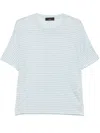 Peuterey Linen T-shirt With White And Light Blue Stripes