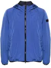 Peuterey Crinkle-effect Windproof Jacket With Adjustable Hood In Blue