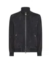 Peuterey Blue Suede Leather Jacket In Black