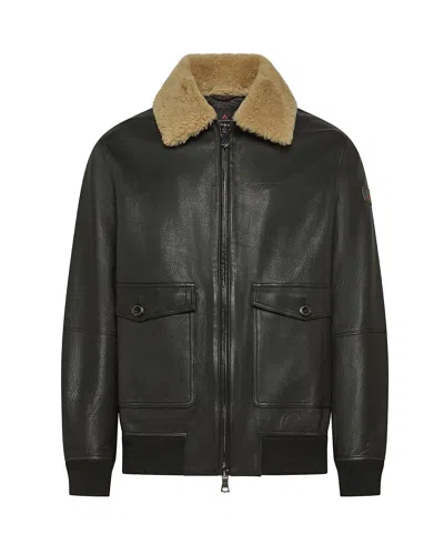 Peuterey Murdo Dd Acc Shearling-collar Leather Jacket In Black