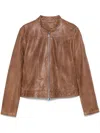 Peuterey Brown Leather Jacket With High Collar In Brown