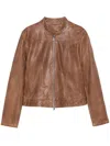 Peuterey Brown Leather Jacket With High Collar In Brown