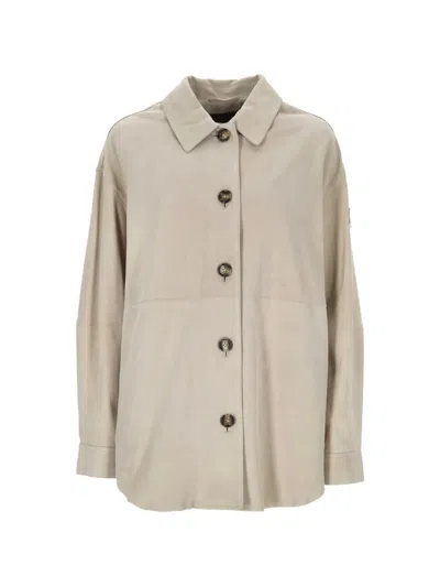 Peuterey Buttoned Leather Jacket In Gray