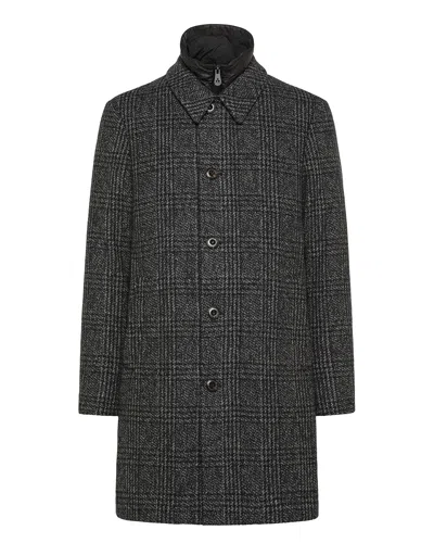Peuterey Check-pattern Buttoned Single-breasted Coat In Gray