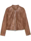 Peuterey Brown Leather Jacket With High Collar