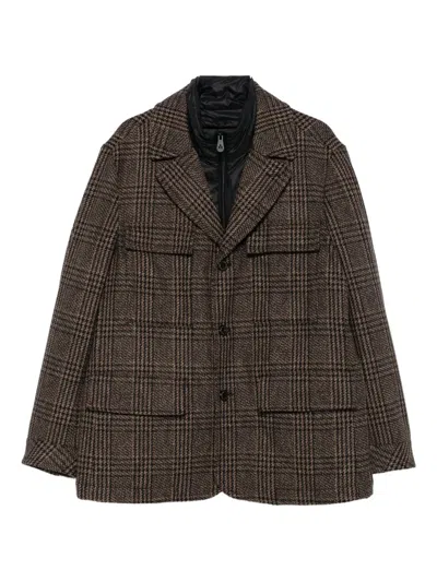 Peuterey Check-pattern Flap-pocket Blazer In Brown