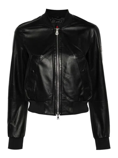 Peuterey Chiosya Leather Bomber Jacket In Black