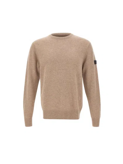 Peuterey Classic Crew Neck Knit Sweater With Ribbed Details In Pink