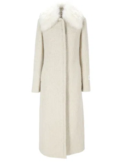 Peuterey Long Coat With Cashmere Goat Collar In Burro