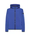 Peuterey Crinkle-effect Windproof Jacket With Adjustable Hood In Blue