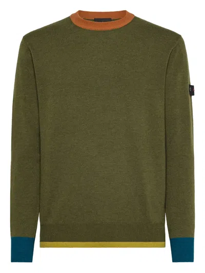 Peuterey Colour-block Crew-neck Sweater In Green