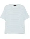 Peuterey Linen T-shirt With White And Light Blue Stripes In Blue