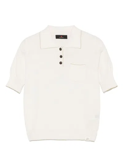 Peuterey Cotton Polo Style Sweter In White In Beige
