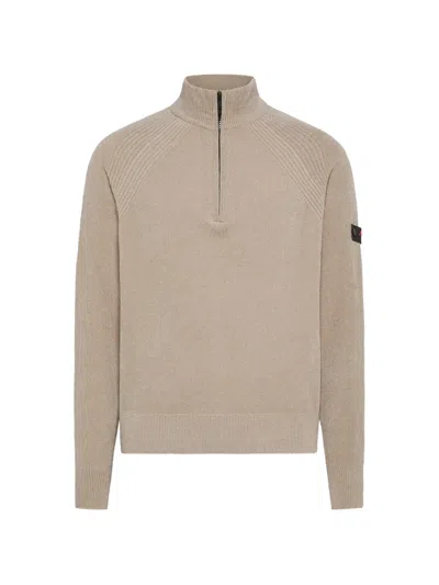 Peuterey Crivelli Rivelli Quarter-zip Logo-patch Sweater In Neutral