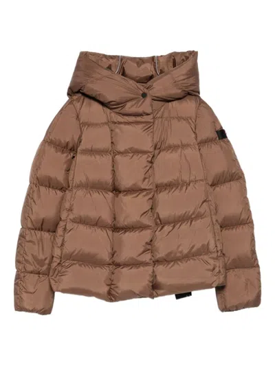 PEUTEREY PEUTEREY CROPPED BROWN QUILTED COAT WITH HIGH COLLAR AND SPACIOUS HOOD