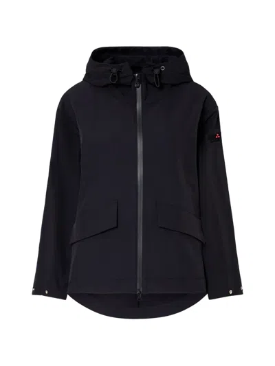 Peuterey Soft-fit Black Technical Nylon Jacket With Drawstring Hood And Flap Pockets