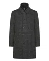 Peuterey Dark Grey Check Wool Blend Coat With Classic Collar In Black
