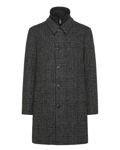 PEUTEREY DARK GREY CHECK WOOL BLEND COAT WITH CLASSIC COLLAR