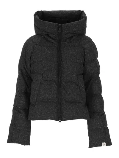 PEUTEREY DARK GREY HOODED SHORT DOWN JACKET