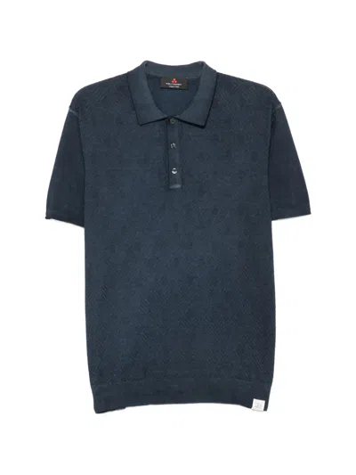 Peuterey Diamond-knit Short-sleeve Polo Shirt In Blue