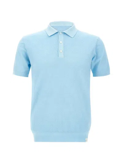 Peuterey Diamond-textured Knit Polo Shirt In Blue