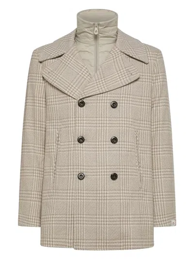 PEUTEREY DOUBLE-BREASTED CHECK-PRINT COAT