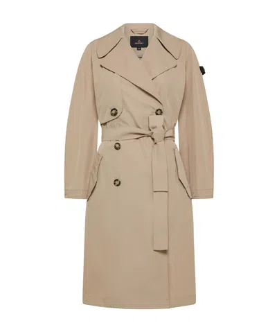Peuterey Double-breasted Taffeta Trench Coat With Belt In Beige