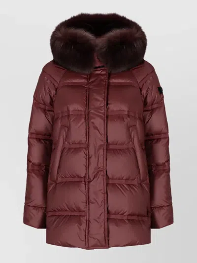 Peuterey Down Hooded Quilted Coat In Brown