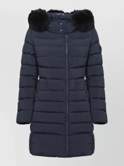 Peuterey Down Hooded Quilted Long Puffer Coat In Blue
