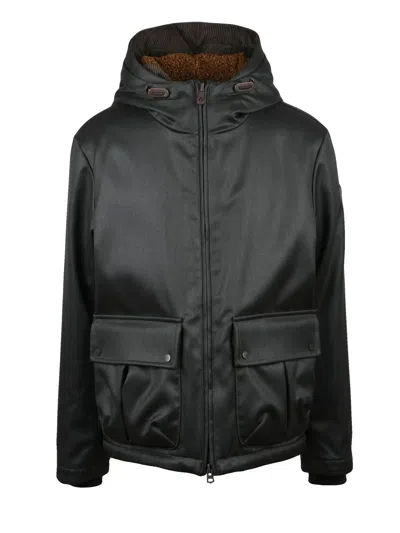 Peuterey Ecofur Overcoat With Flannel Lining And Zipper Closure In Black