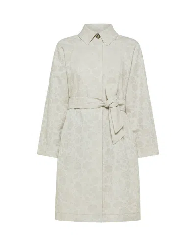 PEUTEREY ECRU DAMASK JACQUARD CORDUROY TRENCH COAT