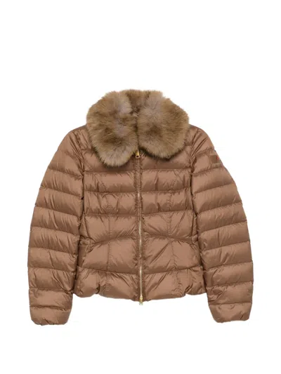 Peuterey Faux-fur Collar Quilted Jacket In Brown