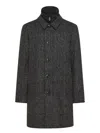Peuterey Dark Grey Check Wool Blend Coat With Classic Collar In Black