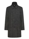 Peuterey Dark Grey Check Wool Blend Coat With Classic Collar In Black