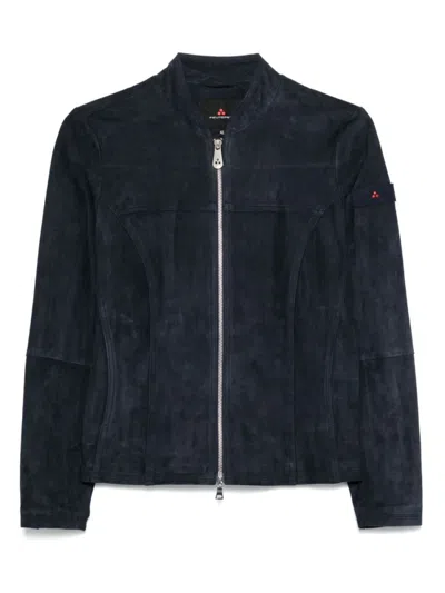 Peuterey Fitted Black Suede-like Jacket With High Collar In Blue