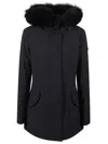 Peuterey Fitted Black Velvet Blazer With Plush Fur Trim In Multi