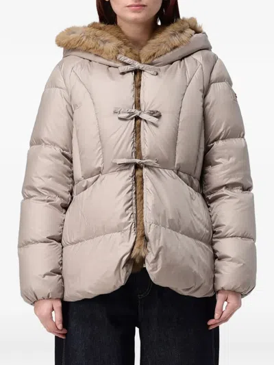 Peuterey Fur-trim Hooded Coat In Neutral