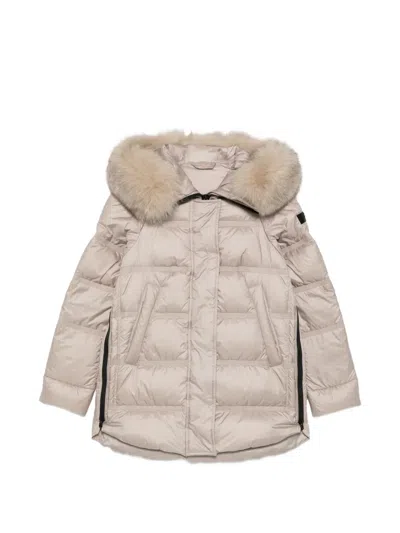 Peuterey Fur-trim Quilted Coat In Neutral