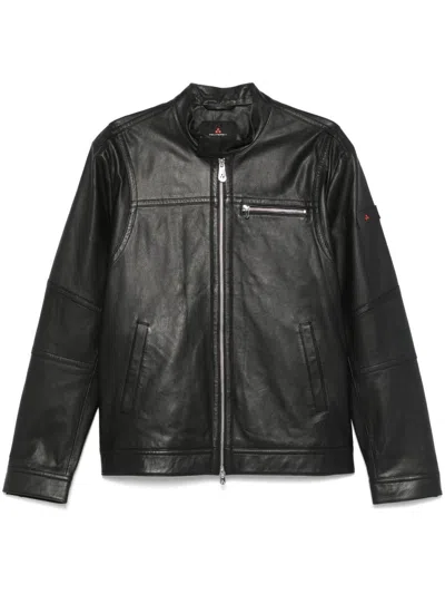 Peuterey Giacca Saugaro In Pelle Nera Con Zip  In Black