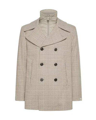 Peuterey Double-breasted Check-print Coat In Neutral