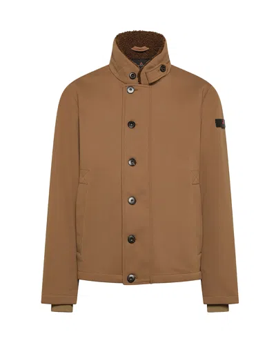Peuterey Zandv Pag Shearling-collar Button-up Jacket In Brown