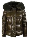 Peuterey Glossy Dark Green Padded Jacket With Fur-trimmed Hood In Green