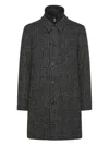Peuterey Dark Grey Check Wool Blend Coat With Classic Collar In Black