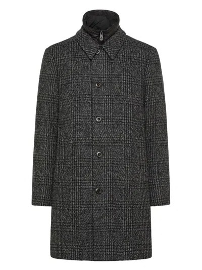 PEUTEREY GRAY CHECKERED TAILORED COAT WITH STRUCTURED COLLAR