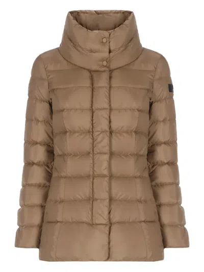 Peuterey High-neck Logo Patch Jacket In Brown