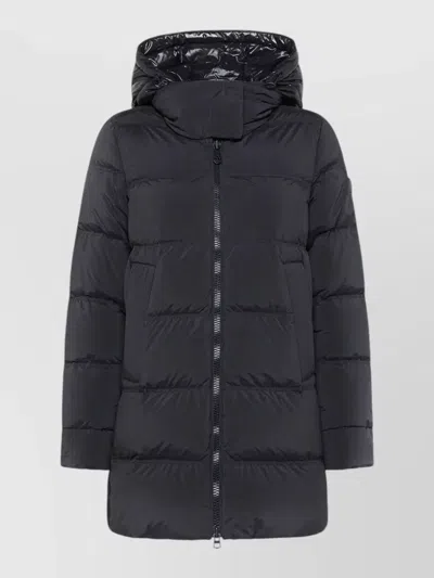 Peuterey Hood Long Length Quilted Jacket Side Pockets In Black