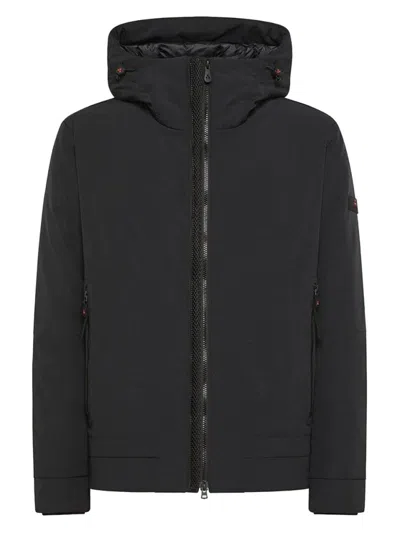 PEUTEREY HOODED BLACK JACKET WITH ZIPPERED POCKETS AND ADJUSTABLE HOOD