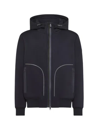 PEUTEREY HOODED BLUE JACKET WITH ZIP FASTENING AND RIBBED DETAILS