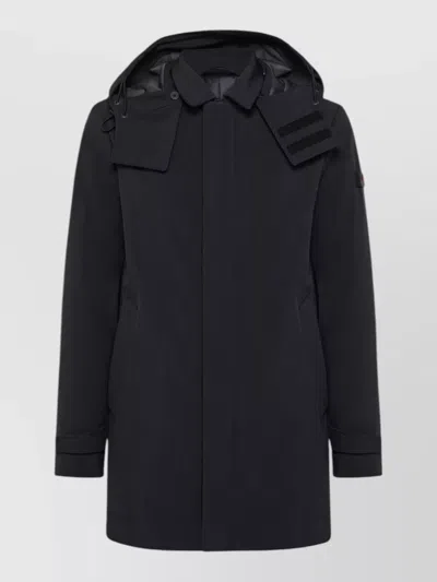 Peuterey Hooded Coat Adjustable Cuffs Front Pockets In Blue